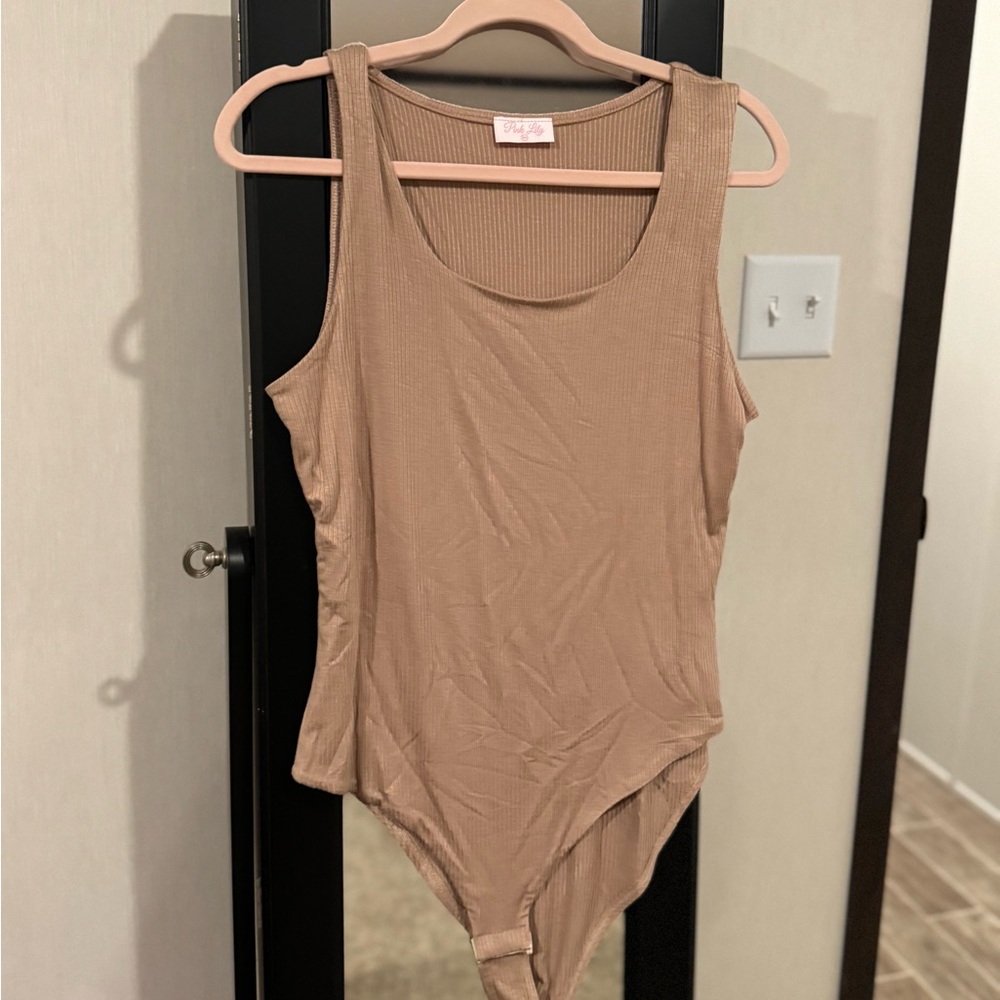 Pink Lily Ribbed Tan Bodysuit